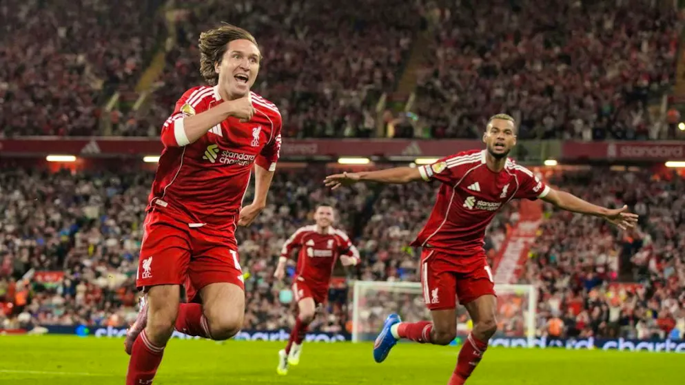 Liverpool win thanks to wild card Chiesa - Gallery. Scorer Federico Chiesa (l.) is celebrated by the Liverpool fans