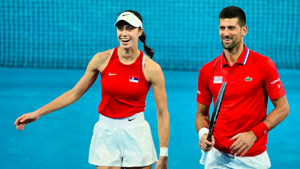 A well-rehearsed team: Novak Djokovic and Olga Danilovic.