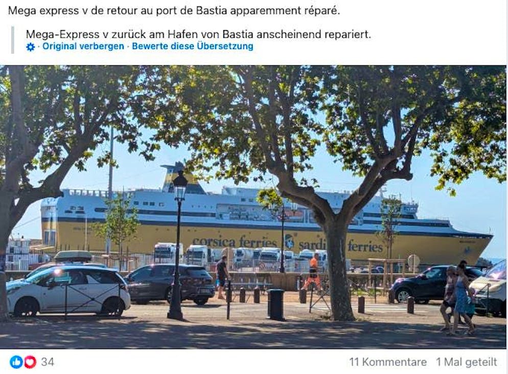 On August 11, Corsica Ferries' Mega Express Five is back in the port of Bastia. It was repaired in Genoa.