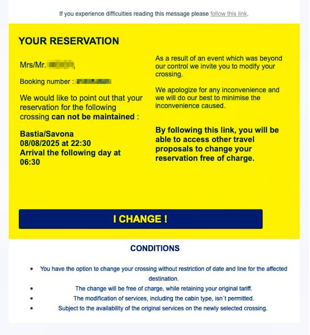 Two days before departure, they receive a cancellation. Thousands of Corsica Ferries customers are familiar with these emails.