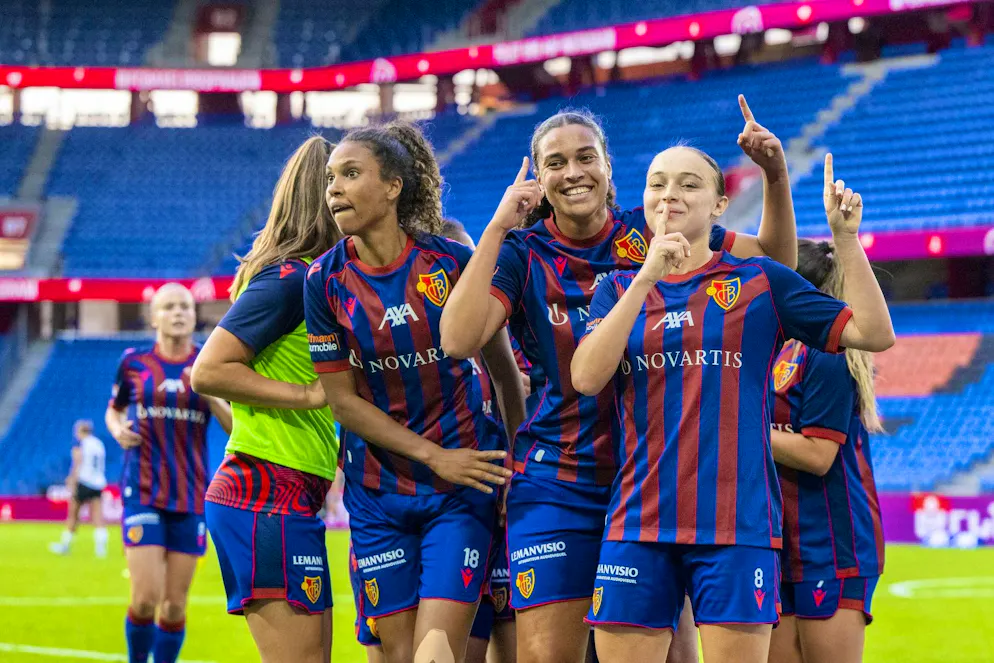 Basel celebrate a 2-0 win at the Joggeli to kick off the season.