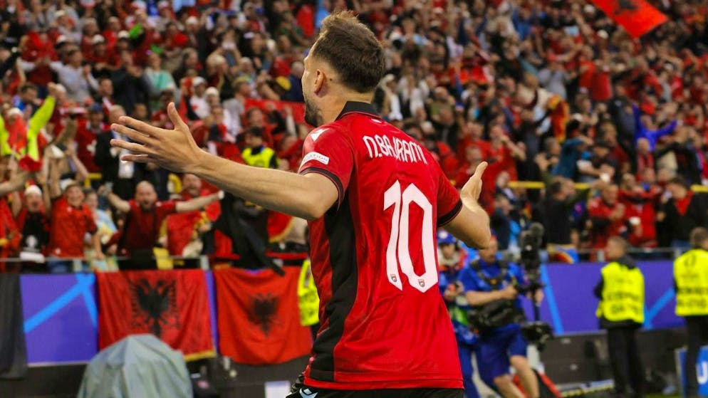 Nedim Bajrami after his historic goal against Italy.