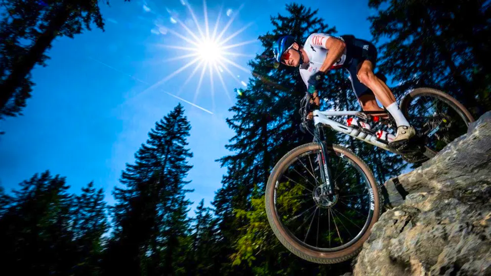 Fabio Püntener feels his way around the World Championship course during training in Crans-Montana