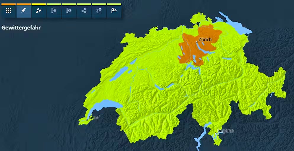 Der Bund warnt vor Gewittern der Gefahrenstufe 3 über Zürich und der Zentralschweiz.