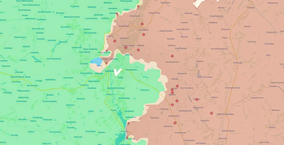 The recaptured area near Kupyansk (in blue).