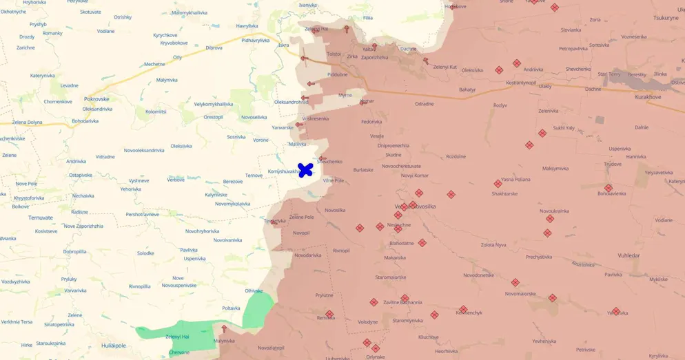 The area around Komyshuwacha (X) on August 15.