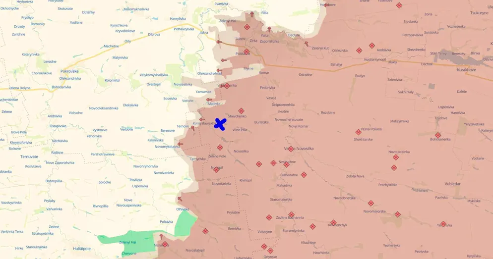 The area around Komyshuwacha (X) on August 31.