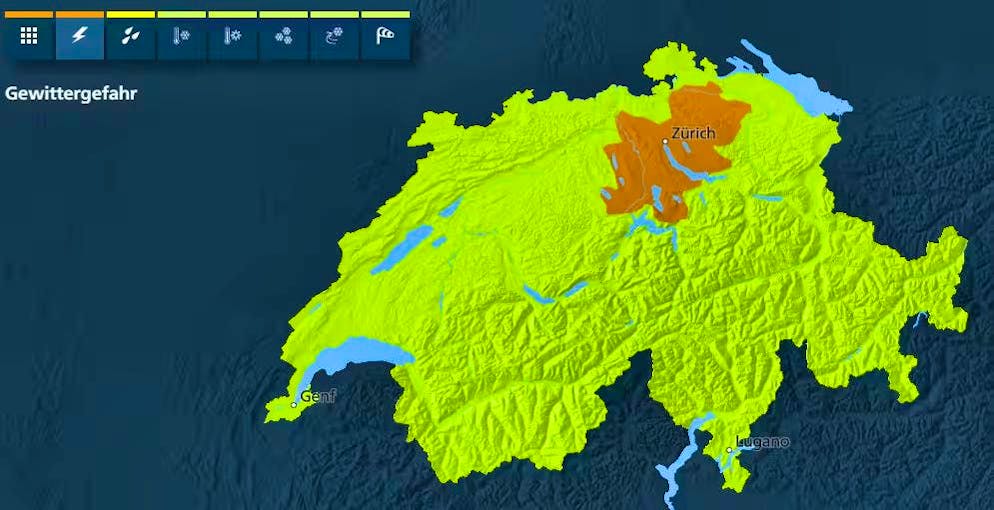The federal government warns of thunderstorms of danger level 3 over Zurich and central Switzerland.