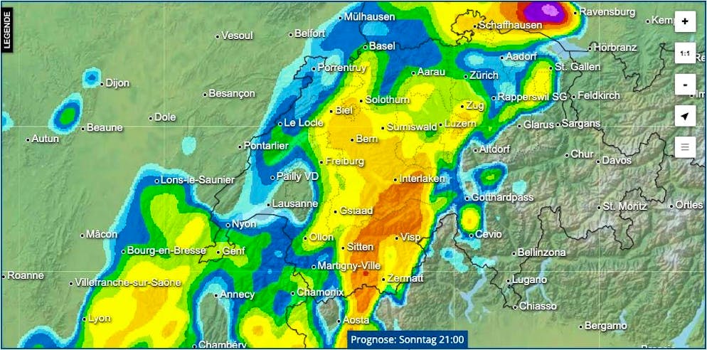 In the evening there will be rain, lots of rain. The Grisons and Ticino could be spared.