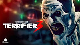 Terrifier 3: Horrorclown mit offenem Mund.