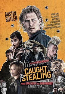 Filmposter Caught Stealing: Collage von Schauspielern, Austin Butler im Vordergrund.