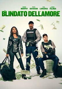 Filmposter: Drei Personen stehen vor fliegenden Geldscheinen.