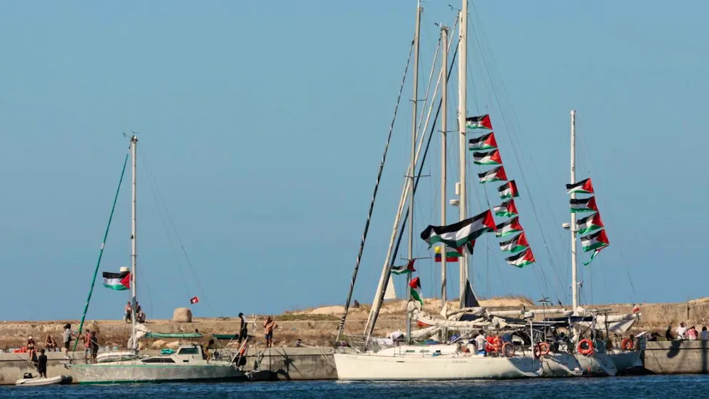 Le barche della Global Sumud Flotilla (nella foto del 13 settembre pronte a partire da Tunisi) sono decise a continuare fino a Gaza.