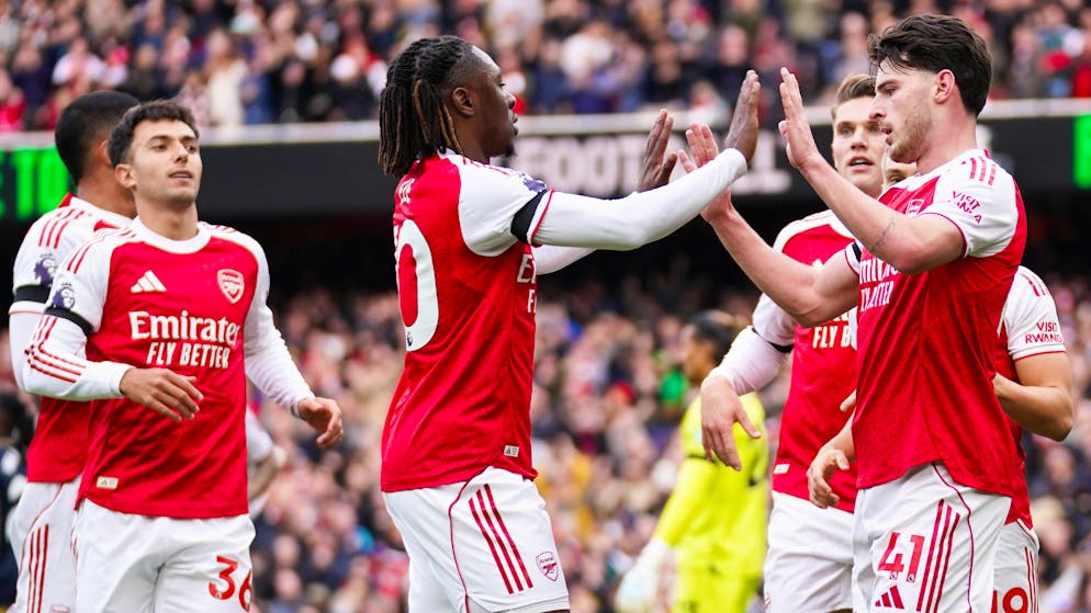 Declan Rice (à droite) a marqué le premier but d'Arsenal.