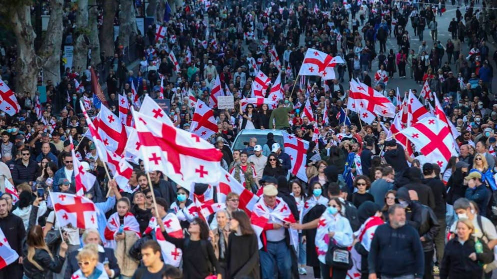 Manifestazione ieri a Tbilisi, in Georgia
