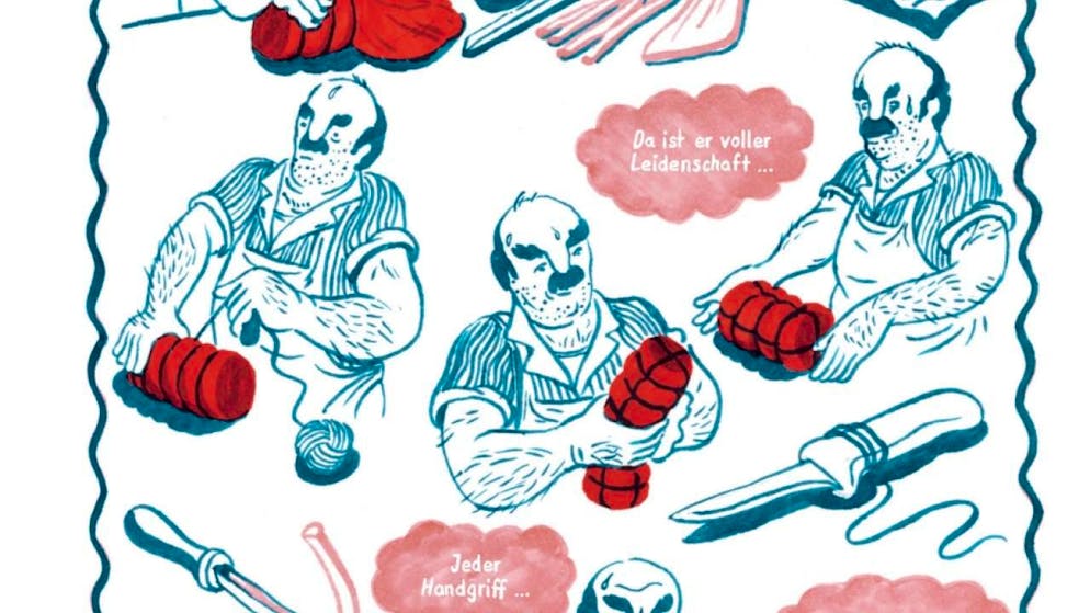 Comic von einem Metzger über einen Metzger in der Sinnkrise - Gallery. Im Zentrum der Graphic Novel "Fleischeslust" steht der äusserlich etwas grobschlächtige Metzger Erwin, der allerdings sehr differenziert über sein Handwerk nachdenkt und die Fleischindustrie hinterfragt.