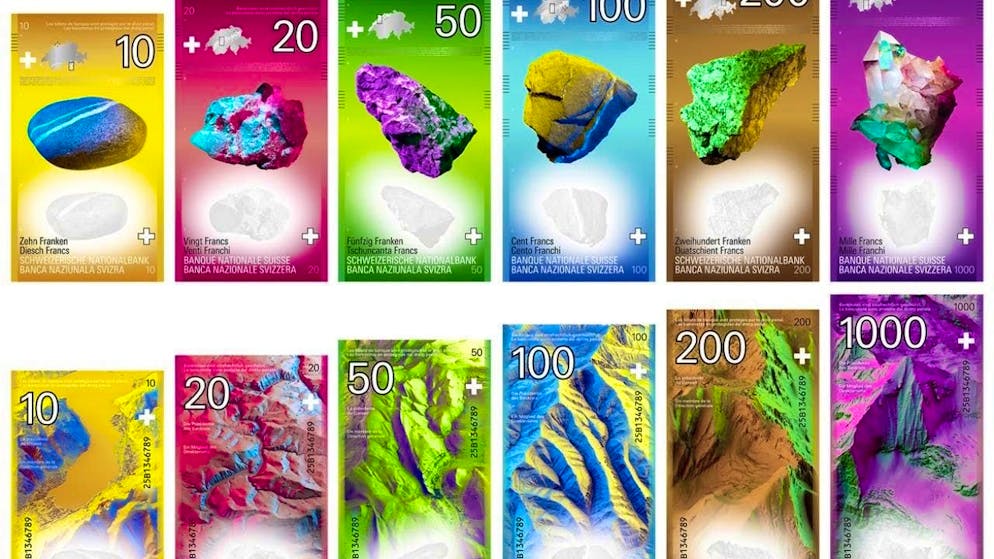 Competition for new banknotes enters next round - Gallery. Studio Marcus Kraft's proposal is also still in the running. The focus here is on the rocks of Switzerland.