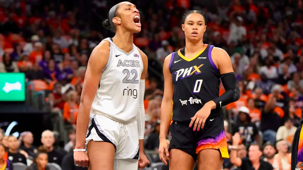 A'ja Wilson (à gauche) et les Aces sont à une victoire du titre en WNBA.