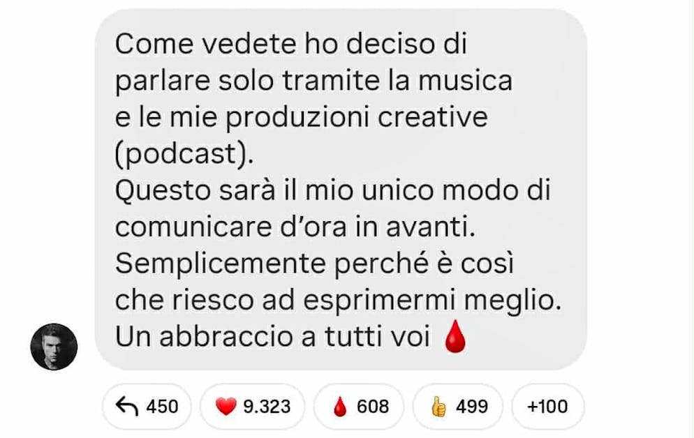 Il messaggio di Fedez ai suoi fan.