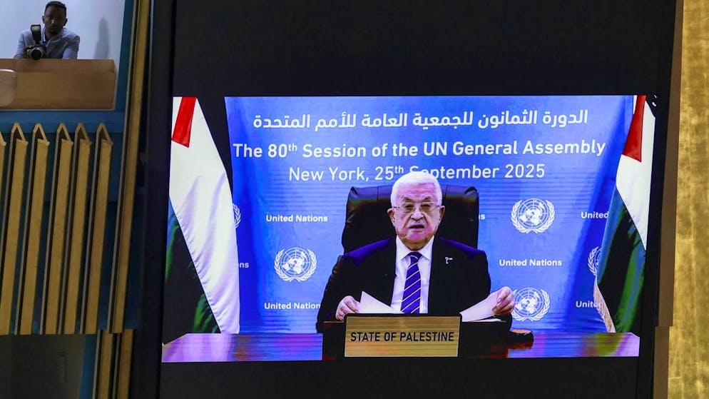Palestinian President Mahmoud Abbas spoke via video link at the UN General Assembly in New York on September 25, 2025.