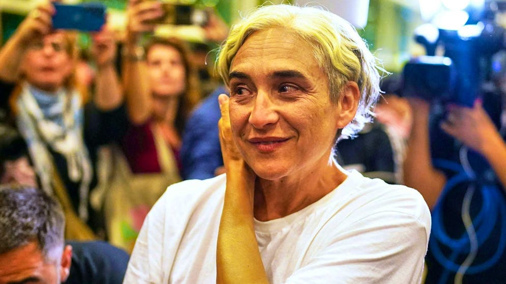 Former Barcelona mayor Ada Colau, who was on the flotilla intercepted by Israel, arriving at Barcelona airport on Sunday.