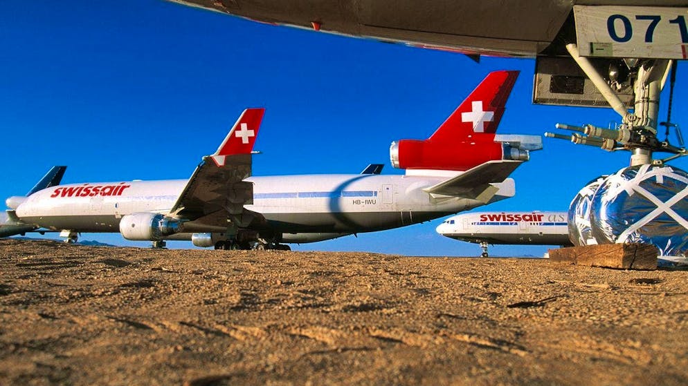 Swissair MD-11 aircraft at an airplane graveyard in California in 2002.
