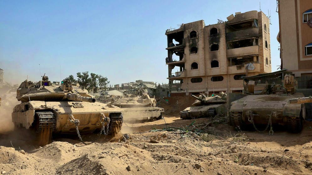 Israeli army tanks in Gaza City on October 3, 2025.