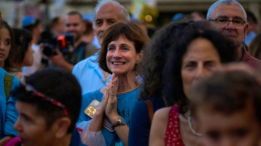 One day before the hostage handover: participants at a concert in a square in Tel Aviv that became known as "Hostage Square". (October 12, 2025)