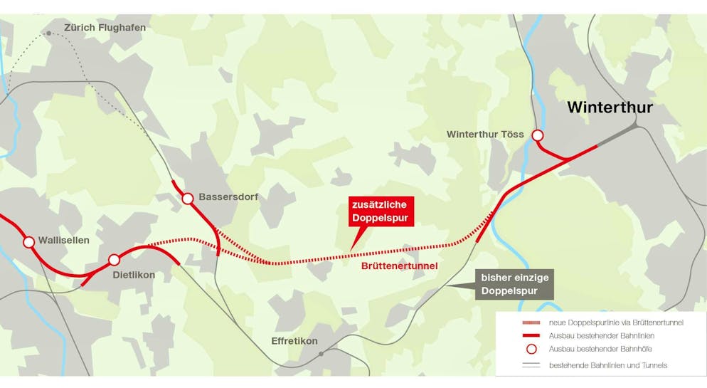 The Brüttener Tunnel would create a faster connection between Zurich and Winterthur.