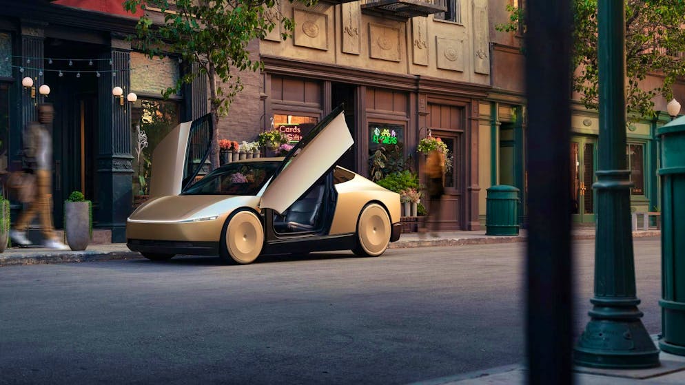 The vehicle called "Cybercab" from Tesla has two upward-opening gullwing doors.