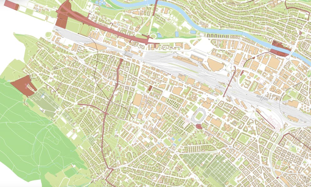 Der Stadtplan der Stadt Zürich zeigt, wie viel in Altstetten gebaut wird.