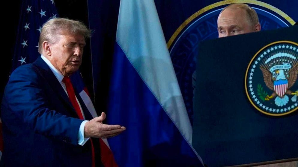 ARCHIVE - US President Donald Trump (l) and Russian President Vladimir Putin at a press conference in Alaska. Photo: Julia Demaree Nikhinson/AP/dpa/Archive image