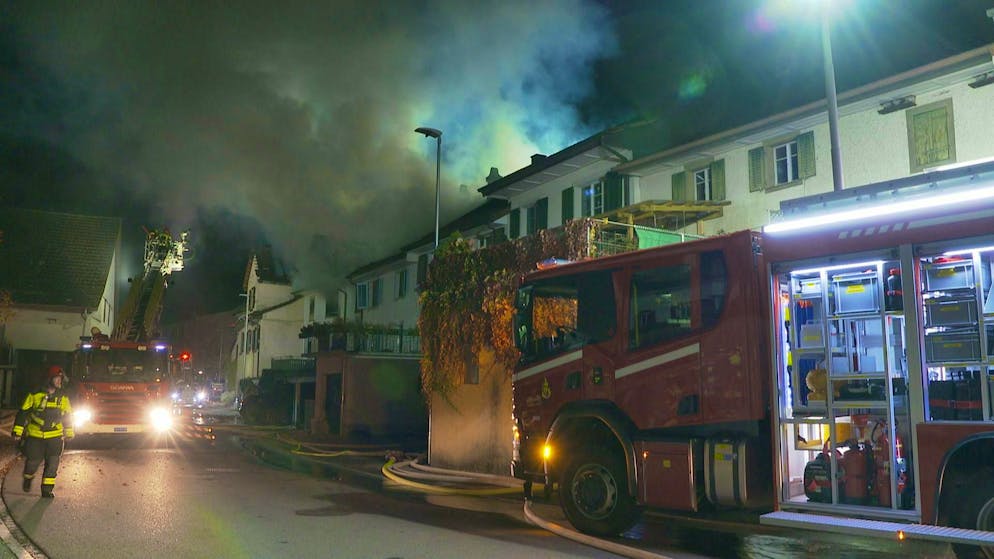 Hallau fire October 16, 2025. The fire department fights the flames. 