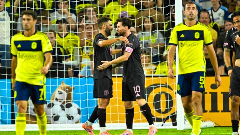 Captain Lionel Messi and Jordi Alba celebrate after another goal from the Argentine.
