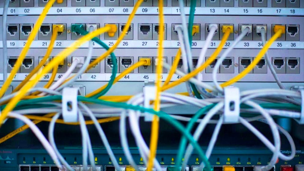 ARCHIVE - Numerous network cables are stuck in a server cabinet. Photo: Jens Büttner/dpa-Zentralbild/dpa