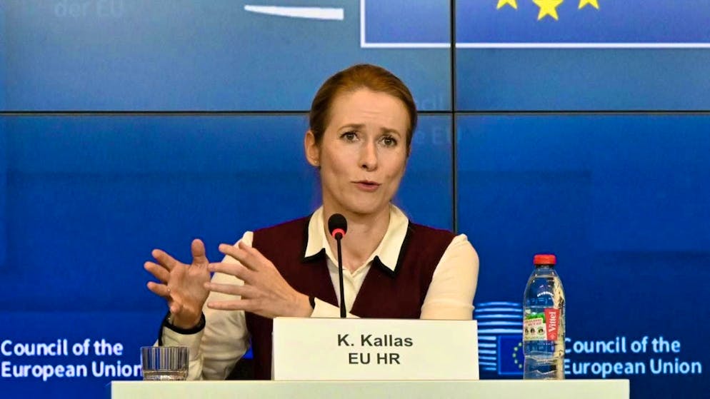 The High Representative of the Union for Foreign Affairs and Security Policy, Kaja Kallas, speaks at a press conference after a meeting of foreign ministers. Photo: Ansgar Haase/dpa