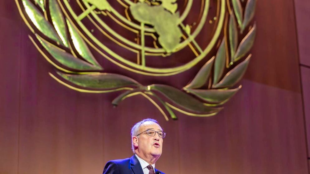 Plädiert für Multilateralismus und Konsenssuche: Bundesrat Guy Parmelin bei der Eröffnung der Unctad-Konferenz in Genf.