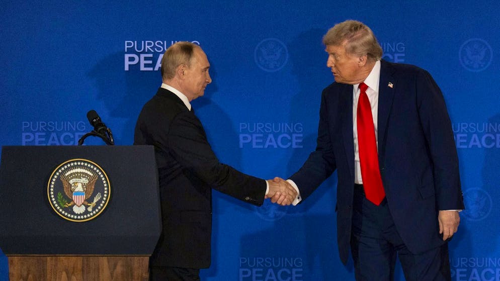 US President Donald Trump and Kremlin leader Vladimir Putin at their last meeting in the US state of Alaska.