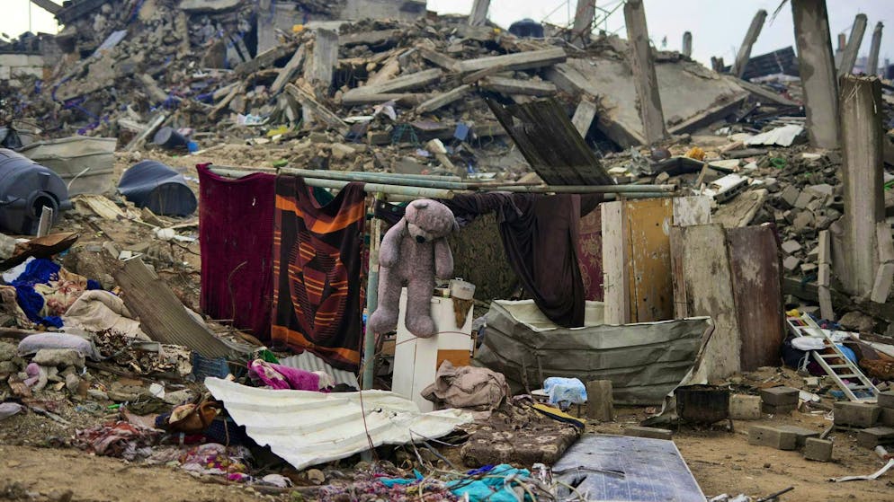 The camp of a family among the rubble of their home, taken on February 10, 2025 in the Gaza Strip.