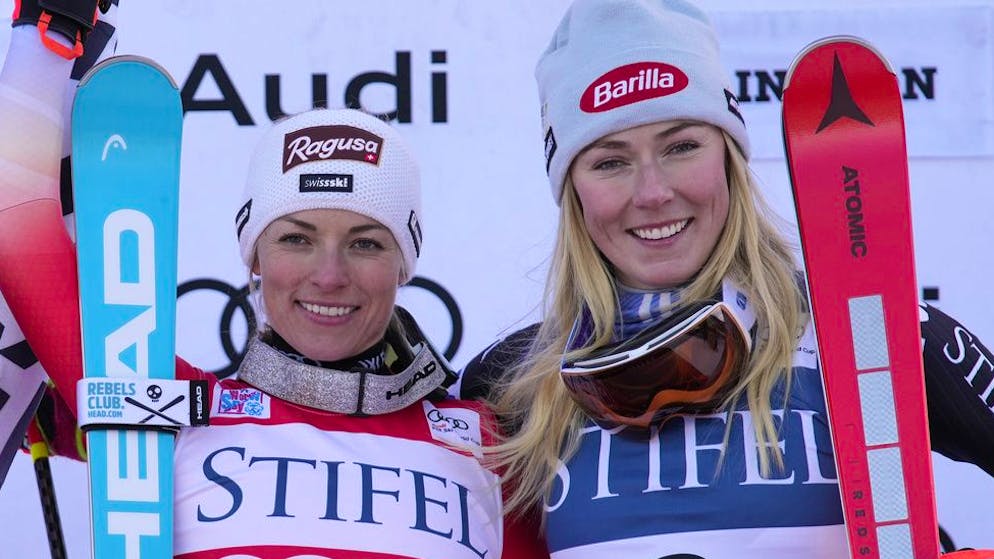 Lara Gut-Behrami (links) und Mikaela Shiffrin standen in Vergangenheit schon oft nebeneinander auf dem Weltcup-Podest.