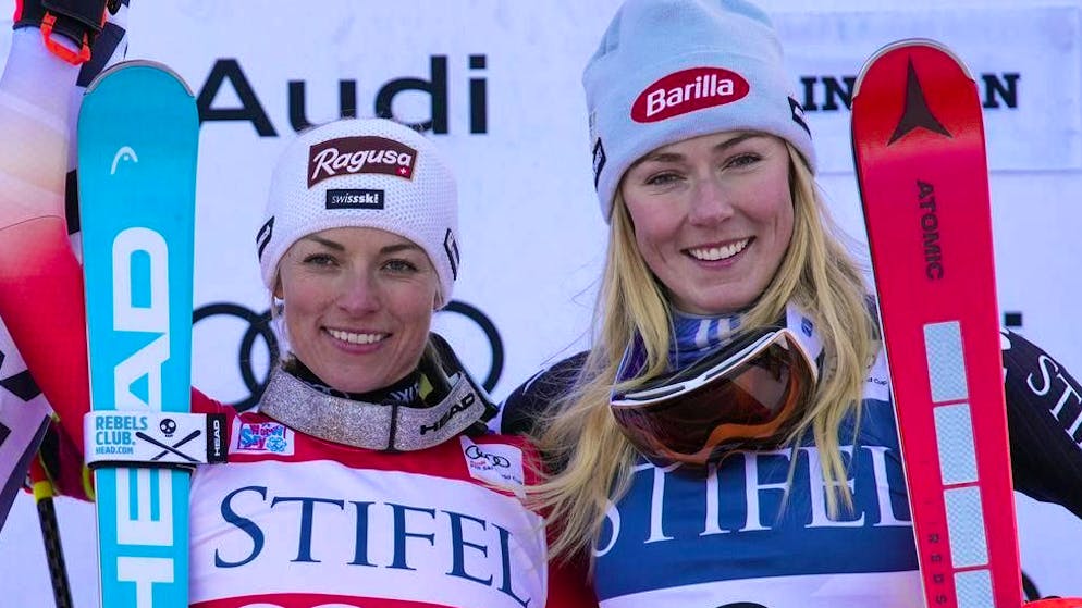 Lara Gut-Behrami (a sinistra) e Mikaela Shiffrin sono state spesso accanto sul podio della Coppa del Mondo in passato.