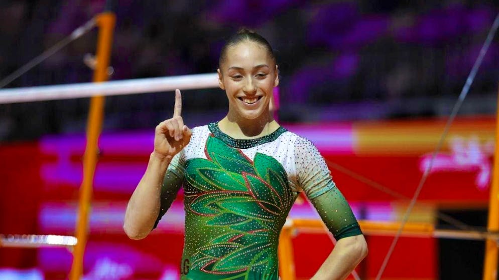 Algerian Kaylia Nemour celebrates her first world championship title