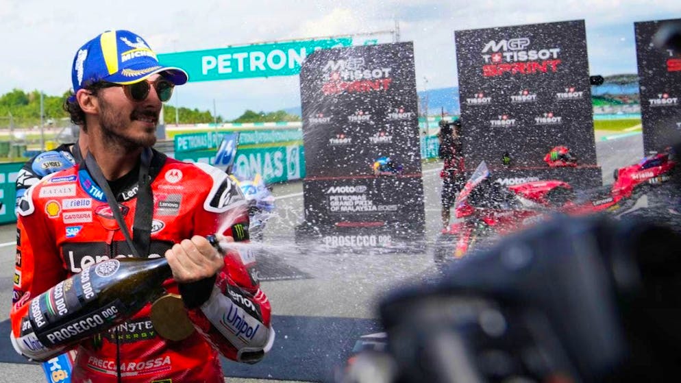 Francesco Bagnaia pops the cork.