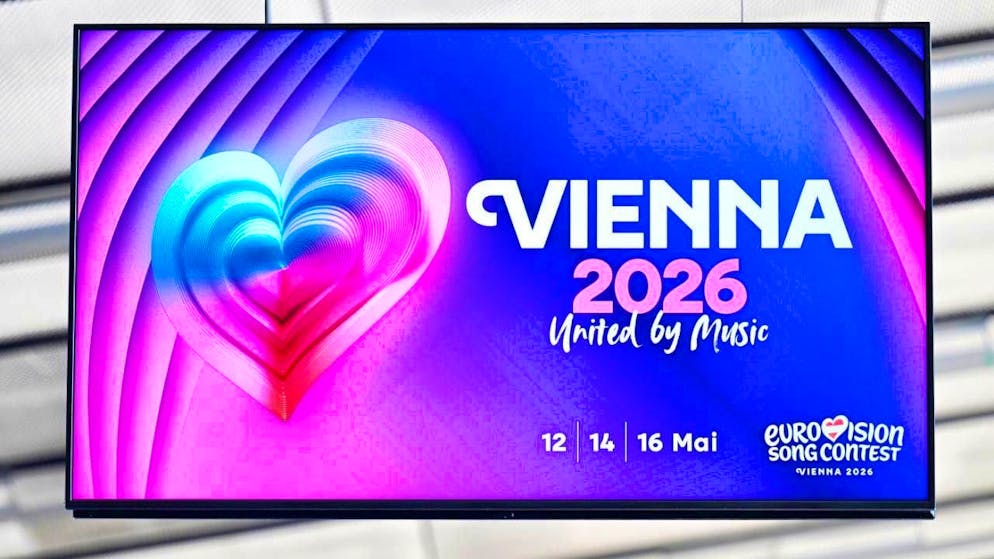 ARCHIVE - A large board in the Stadthalle indicates the ESC 2026. Vienna is the venue for the 70th Eurovision Song Contest, the final of which will take place in the Wiener Stadthalle on May 16, 2026. Photo: Hans Klaus Techt/APA/dpa/archived image
