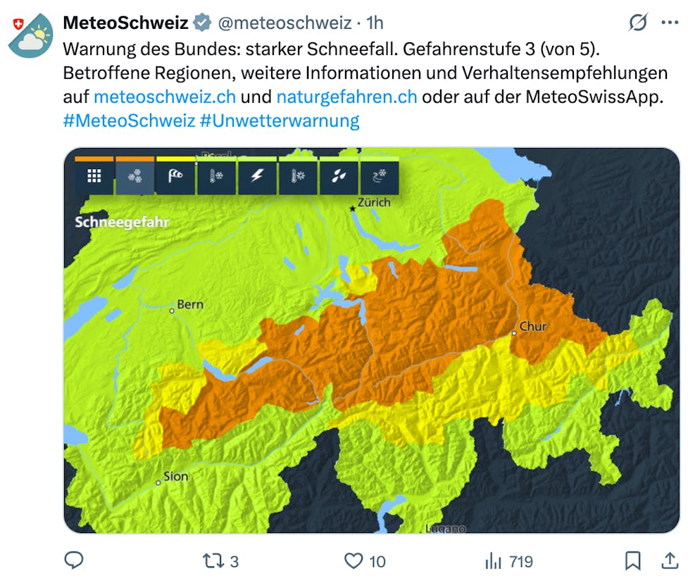 Die Schneefallgrenze liegt je nach Region zwischen 1000 und 1600 Metern.