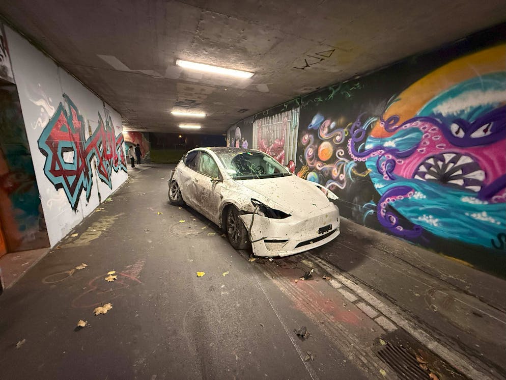 Der Tesla blieb in einer Unterführung schliesslich stehen.