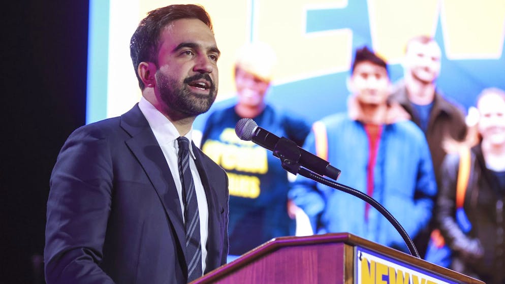 New Yorker Bürgermeisterkandidat Zohran Mamdani bei einem Wahlkampfauftritt am 26. Oktober 2025 in New York. 