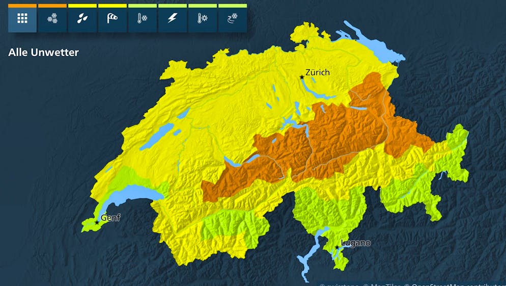 The snow line will rise from 1000 to around 1600 meters on Monday.