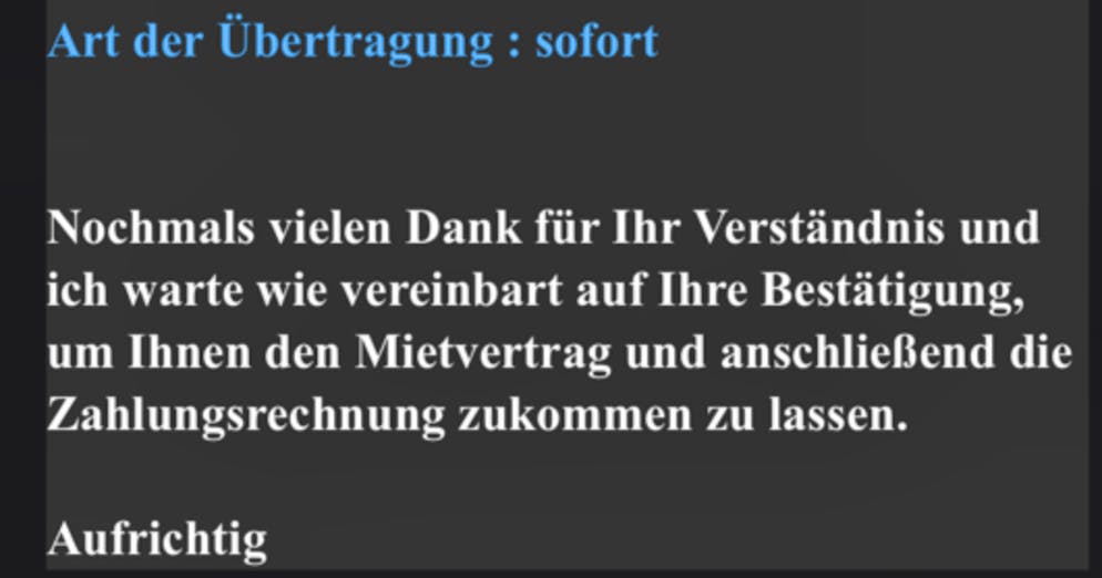 So sieht das Mail mit den Konto-Angaben aus, die «Herr Sebastian» Silvana Plättli schickt.