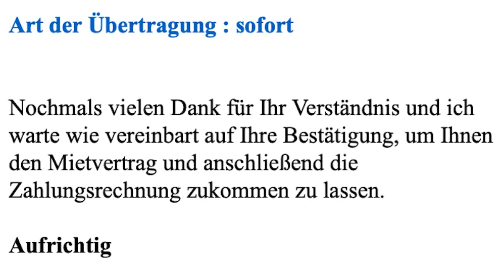 Am 3. Oktober schickt die vermeintliche Silvana Plättli L. H. die Daten eines anderen Kontos.